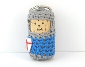Blue knight keychain - crochet dangle, zipper pull, plushie keychain - amigurumi