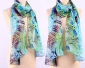 Peacock Silk Scarf / Women Gift / Sheer Silk Scarf / New