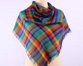 70s Woven Rainbow Scarf / Large Unisex Fringed Scarf