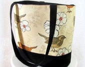 Tote bag with little brown woodland bird and flowers