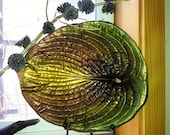 Real Hosta leaf concrete bowl.  Hand cast, painted and artist signed. One of a kind. 11.5in x9.5in