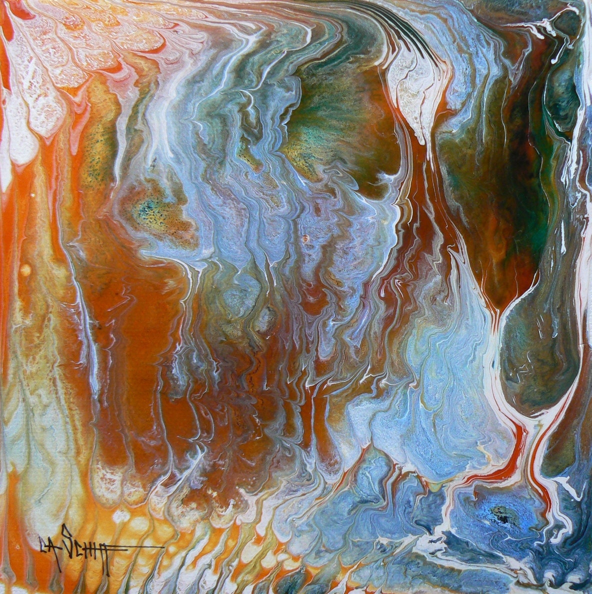 Abstract Painting, Contemporary Art, Modern Art, "Lava Flow", 6x6" Original Abstract