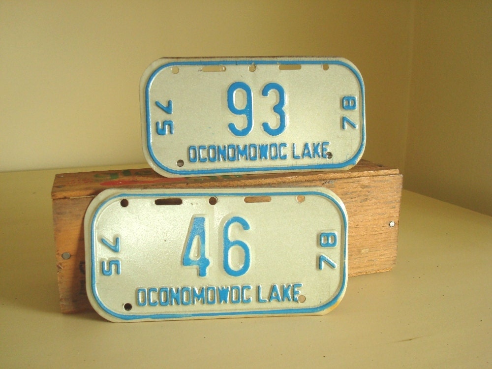 Vintage bike license plate, 1970s Oconomowoc Lake Wisconsin, choose 46 or 93