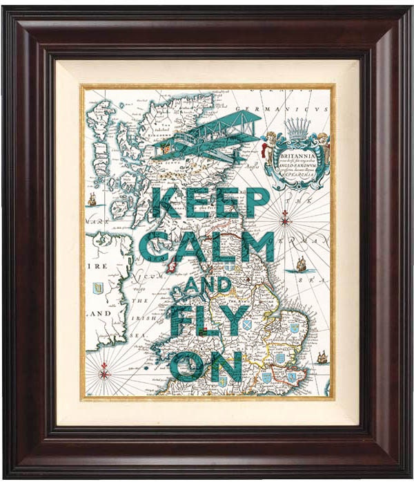 Keep calm and fly on Print, in green turqoise Keep calm art posters, on old map of Britannia, Map art print, Keep calm collage, UK map