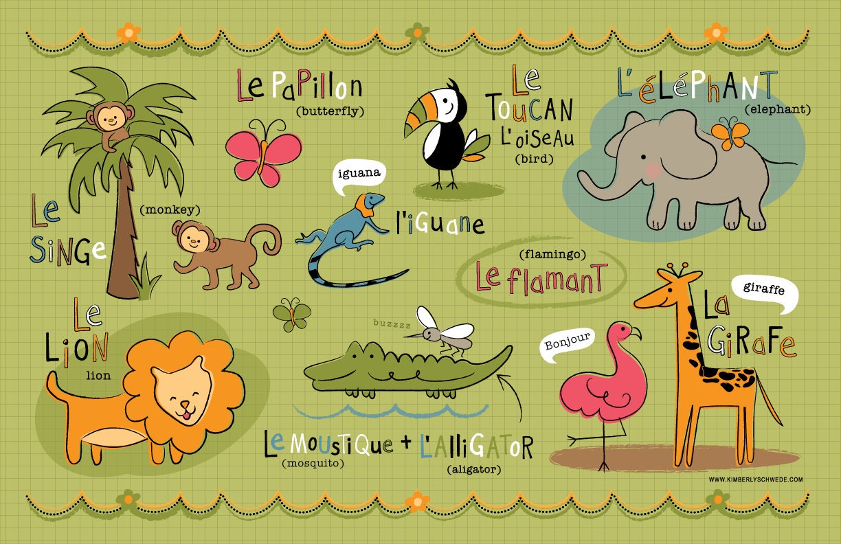 Kids Jungle Friends in French Placemat
