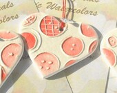 BUTTON BUTTON Who's Got the BUTTON handmade ceramic ornament textured heart original carved design in Valentine rose red & pink white clay