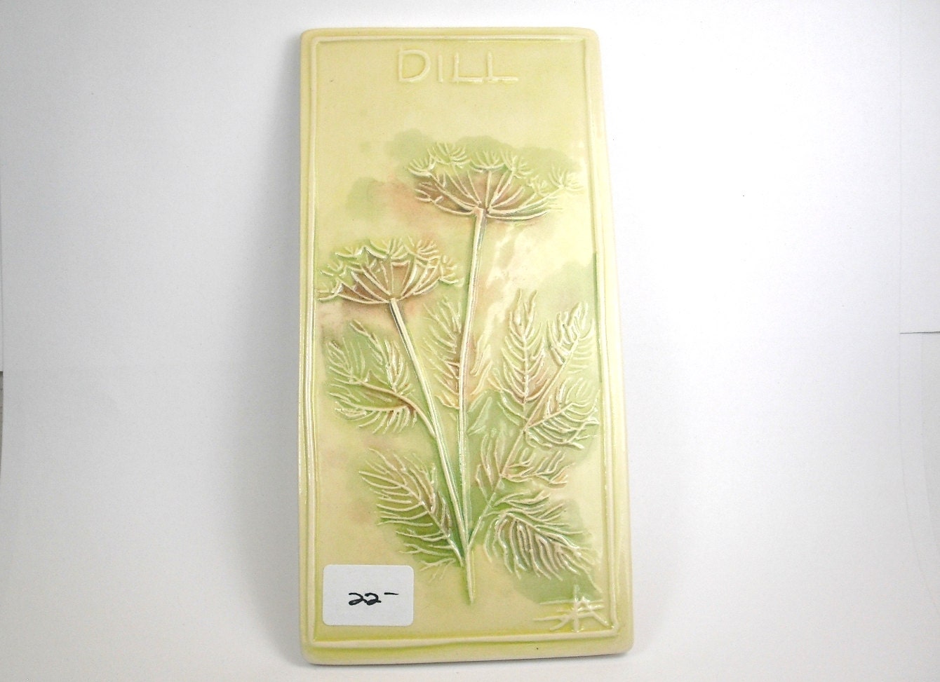 DILL CERAMIC TILE Wall Hanging - Original handmade ceramic watercolor tile kitchen garden herb series by Wisconsin artist