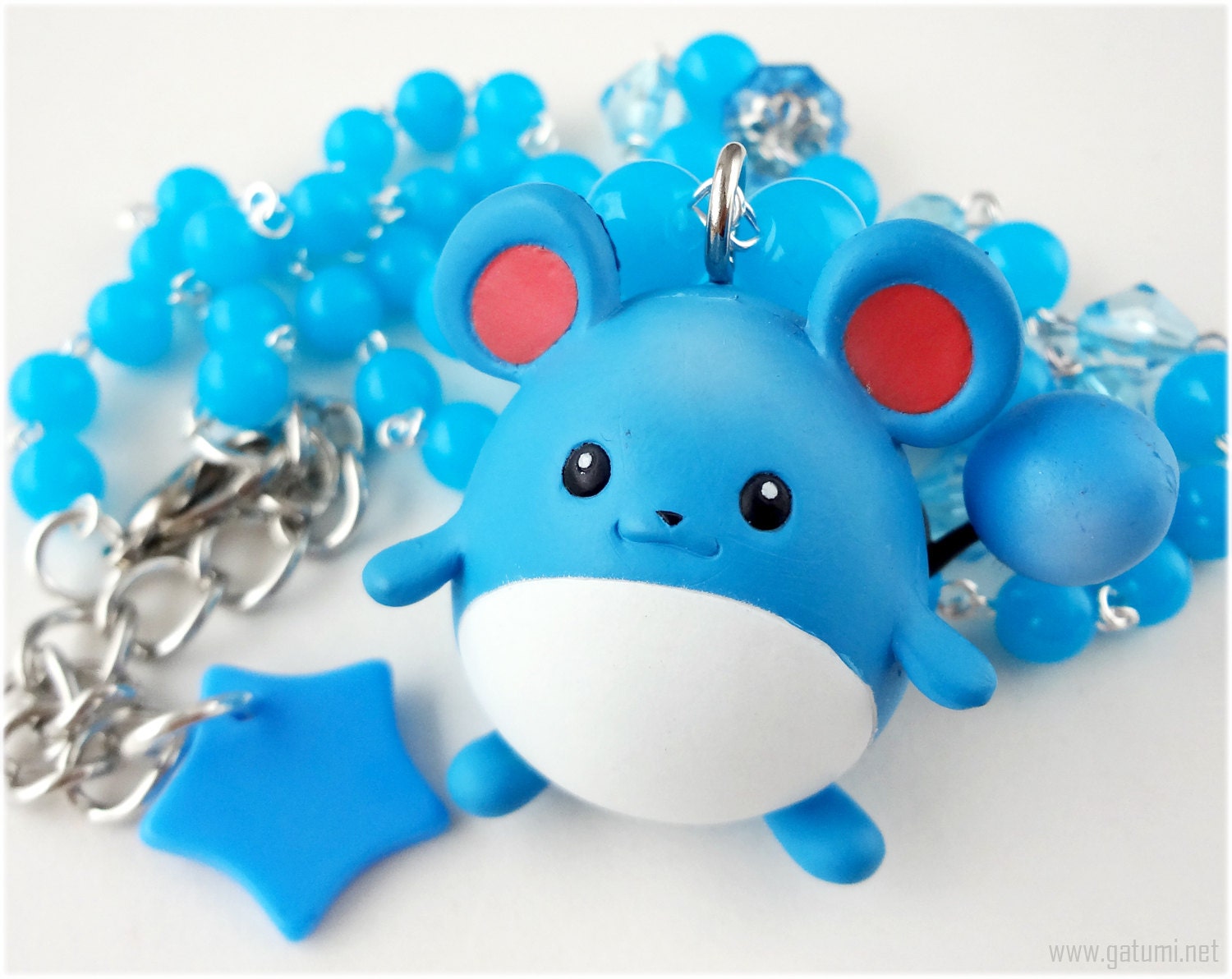 Pokemon Marill Necklace, Blue Rosary Chain, Upcycled Figure Pendant - Anime, Gamer