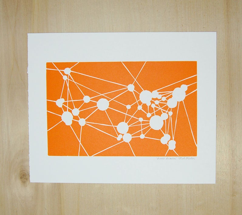 Geometric US Map - Linocut Wanderlust Poster (Tangerine)