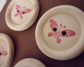 Wooden Buttons - Stamped Butterfly Collection - 30mm