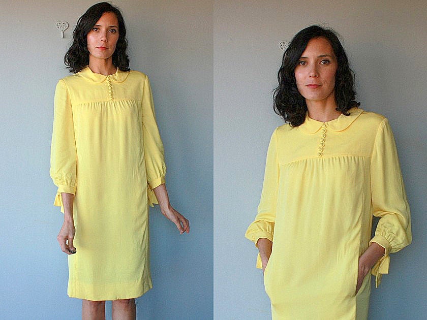 vintage 60s dress / Suzy Perette dress / peter pan collar dress / 60s dress / 1960s party dress / yellow dress  - size small to medium