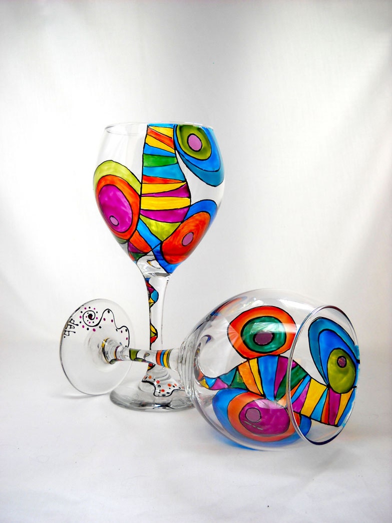 Colorful Wine Glasses Hand Painted Glassware Made to Order