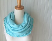 Aqua Blue Ruffled Jersey Infinity Scarf - Circle, Loop, Cowl Scarf - Spring Fashion