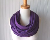 Violet Purple Jersey Infinity Scarf - Dark Purple Fine Ribbed Jersey Circle Loop Cowl