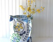 Summer Blooms Floral Tote Bag in Navy Blue, Aqua Blue, Garden Green - Spring and Summer Book Bag Totebag, Carry All Bag