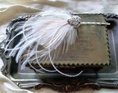 Vintage Art Deco Hair Pin - Rhinestone Peacock Feather Ostrich Fascinator