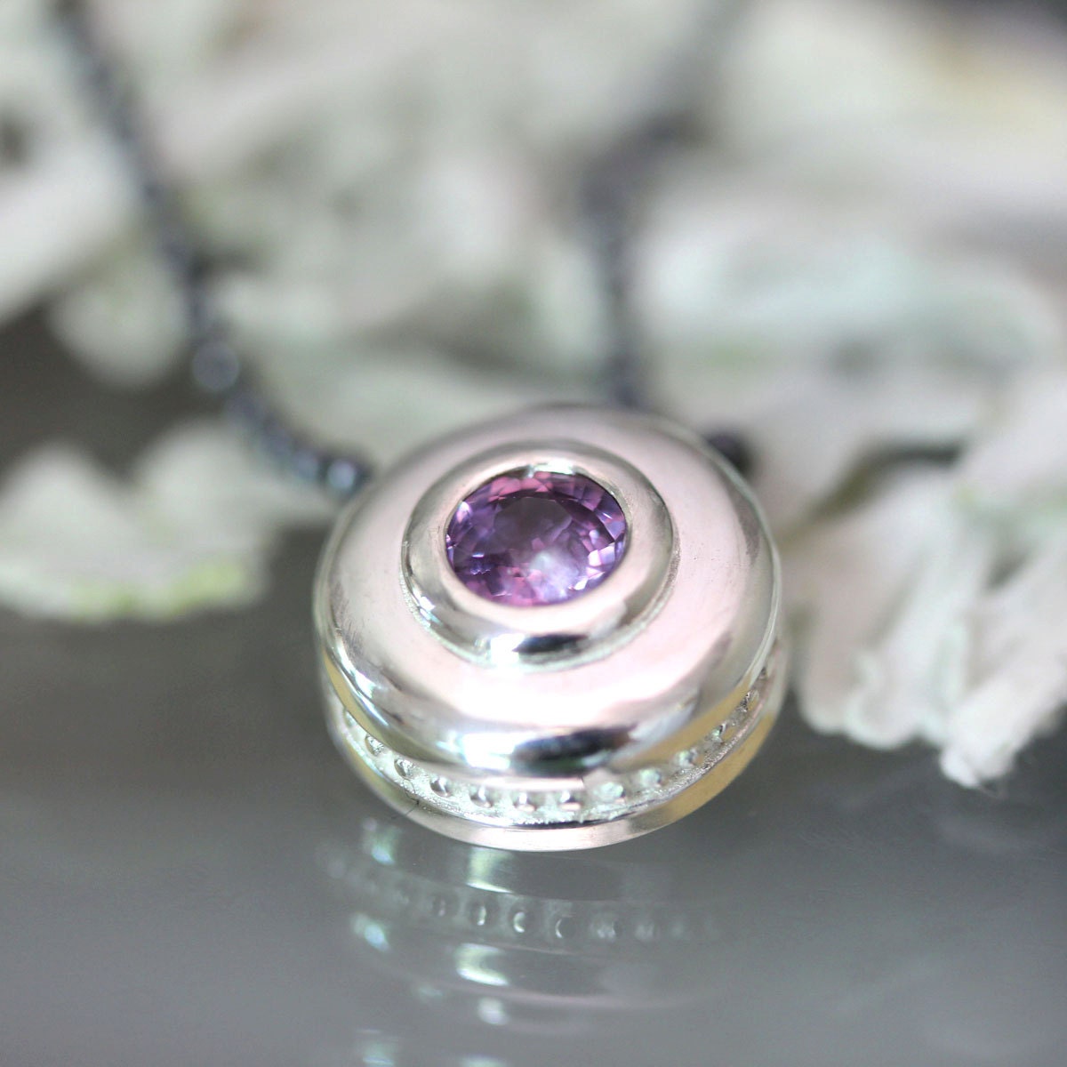 Purple Sapphire In Nickel Free Sterling Silver Halo Necklace - Ready To Ship