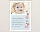 Photo Birthday Invitations. Girls Pretty Butterflies Design. I Customize, You Print. Il_170x135