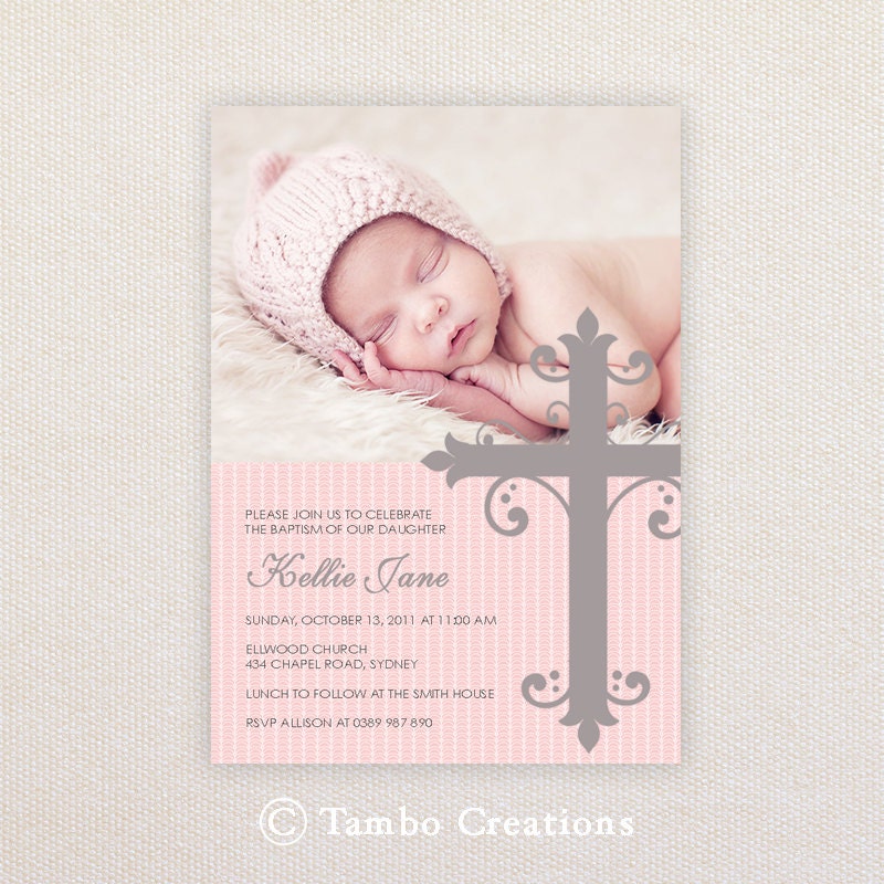 Girls Photo Christening/baptism Invitations. Large ornate cross. I Customize, You Print. Il_170x135