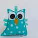 Owl Plush Rattle Baby Toy Small Stuffed Owl Minky Plush Aqua Teal