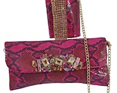 Pink Fushia Leather Cuff Clutch Purse