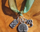 Sand and Sea Silk Wrap Bracelet, Necklace or Anklet with Tree of Life, Om and Lotus Flower - Yoga, Yoga jewelry, Buddhism, Namaste