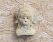 Bisque Doll Head from Germany- Blonde Hair and Flowered Hat