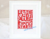 Where the Wild things Are - Let the Wild Rumpus Start  WTWTA  TYPOGRAPHY POSTER Quotes Art Print