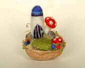 Tiny Fairy Castle, Needle Felted, Walnut Shell
