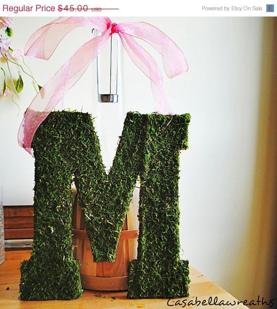 25% Off Monogram Wreath-Moss Initial Wreath 13.5 inches- ONE Letter