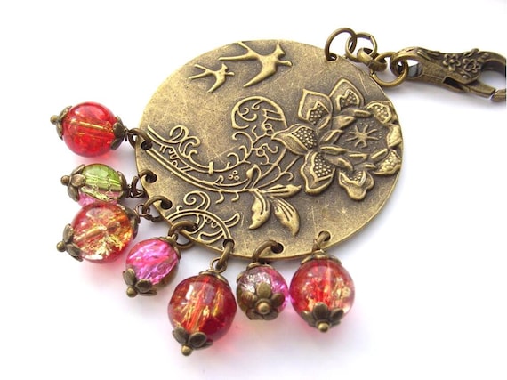 Bird flower and beads purse charm bag charm