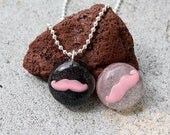 Roller Derby Necklace NSO Pendant Pink Moustache