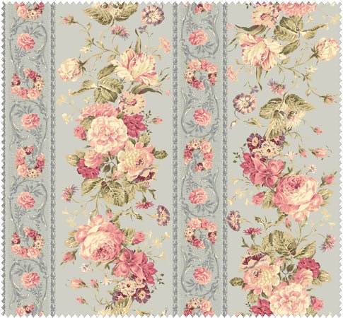 Mary Rose Grace Fabric Collection by Quilt Gate MR2140-12C Light Blue  Rose Stripe