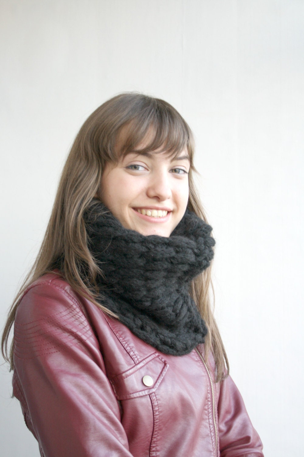 Free Shipping Handmade Black  Mohair Chunky Loop Cowl Collar Scarf  Mothers Day gift