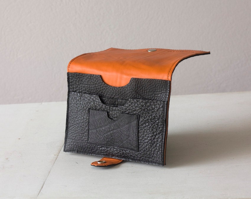Black and orange leather wallet , women wallet