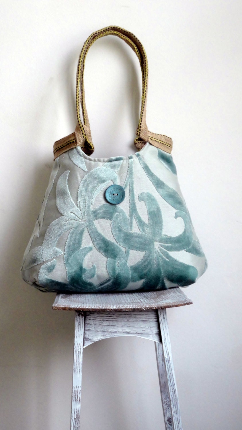 Purse / Hand Bag/ Mint tapestry hobo bag with burlap  HIGH FASHION 2013