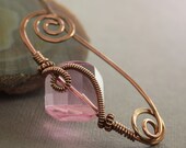 Shawl pin or scarf pin in solid copper pin with gorgeous pale pink faceted glass bead