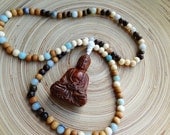 Buddha Brown Jade Mala Amazonite Sandalwood Peach 108 Prayer  Beads