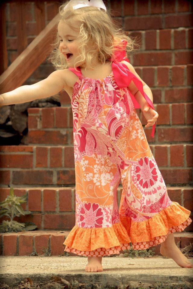 Pillowcase capri romper big ruffles and big satin bow