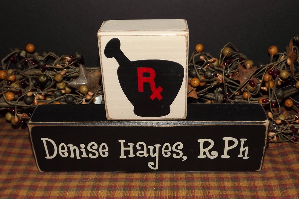Mortar and Pestle Rx Custom Personalized primitive wood blocks