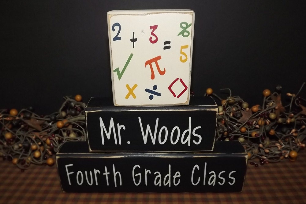 Second Grade Teacher School Custom Name primitive wood blocks