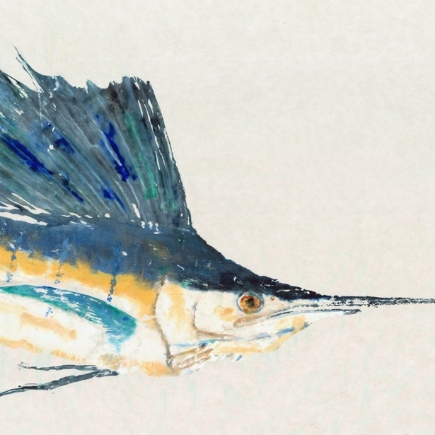 Sailfish - "Sail On" - Gyotaku Fish Rubbing - Limited Edition Print (37.5 x 14.5)