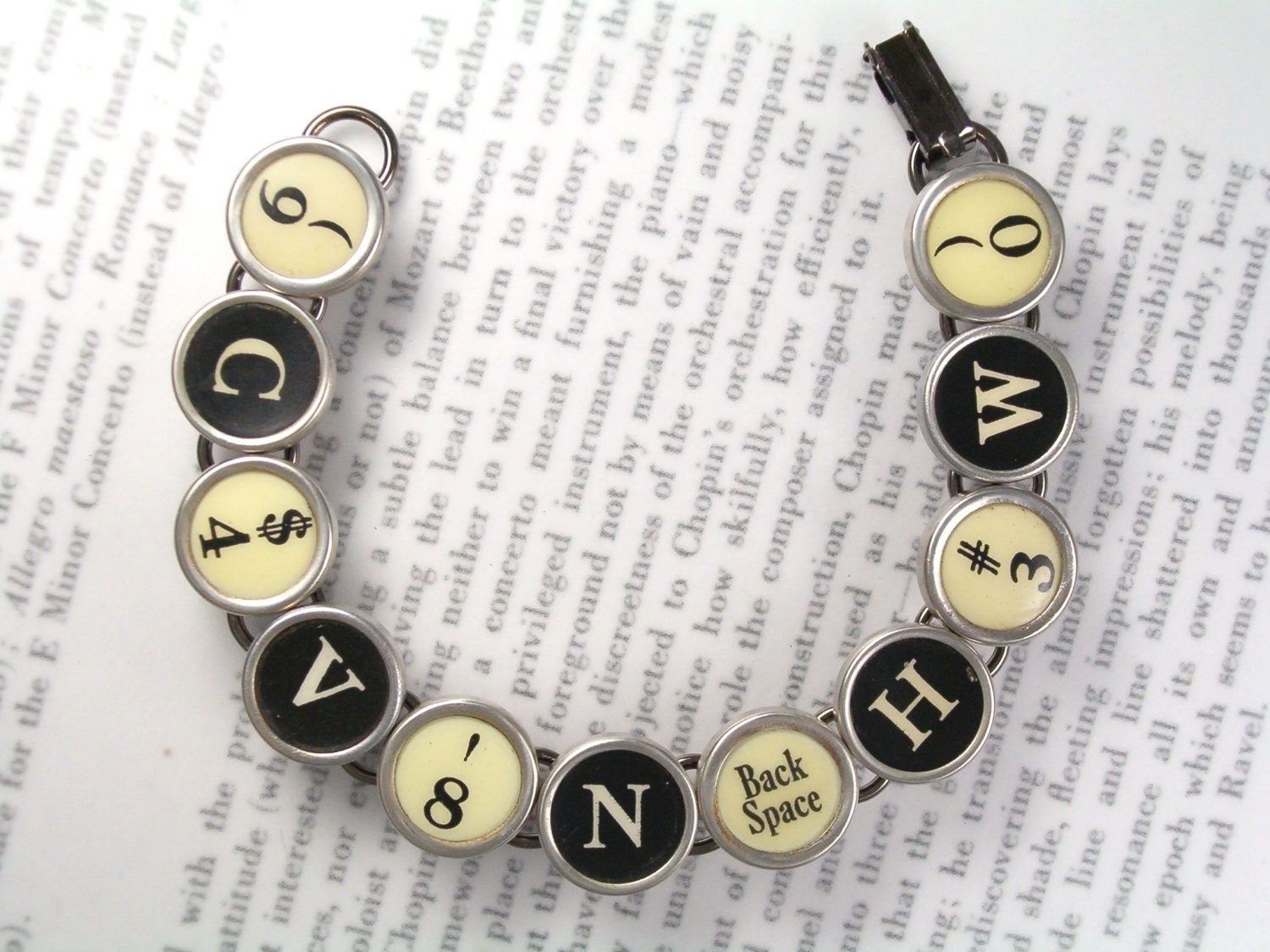 Antique Typewriter Key Bracelet With Random Keys Black and White - Vintage Typewriter Jewelry From Haute Keys