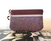 Orchid Purple Tweed and Burgandy Wine Double Zipper Clutch