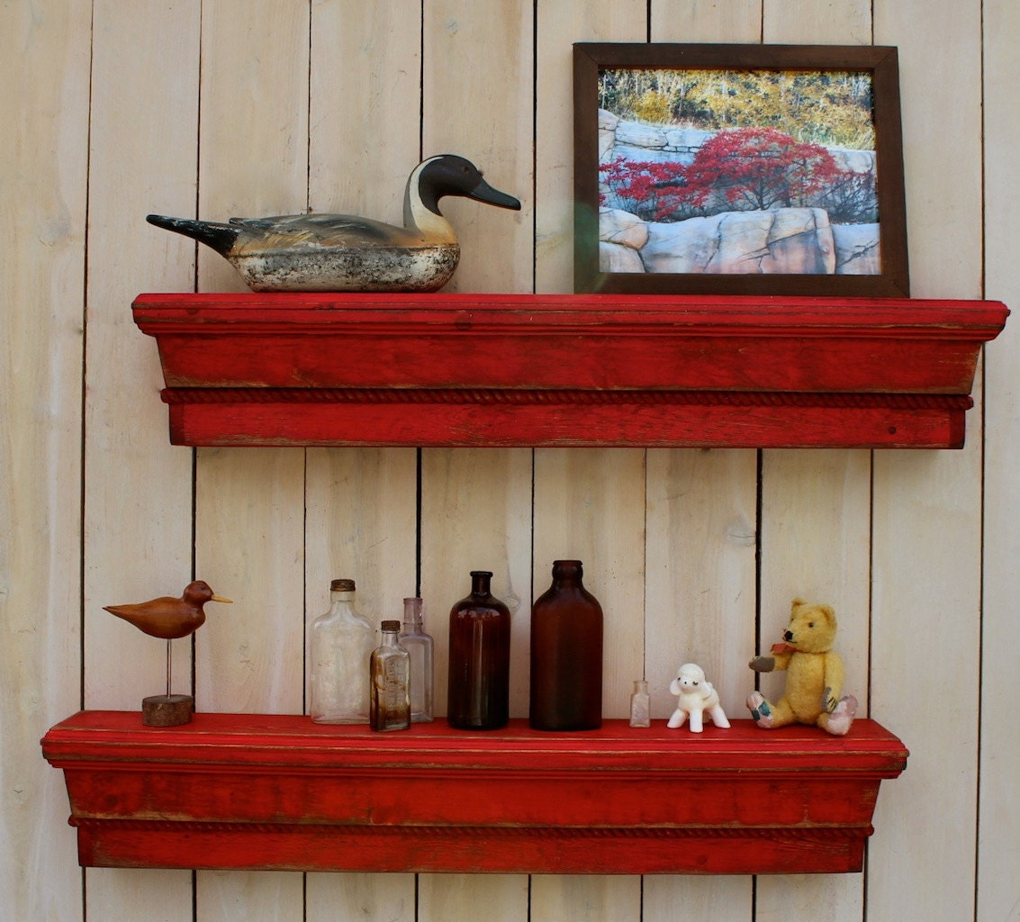 Floating Shelves - Wood - Wooden Shelf -  Shabby Furniture - Cottage Chic - 40 Inches