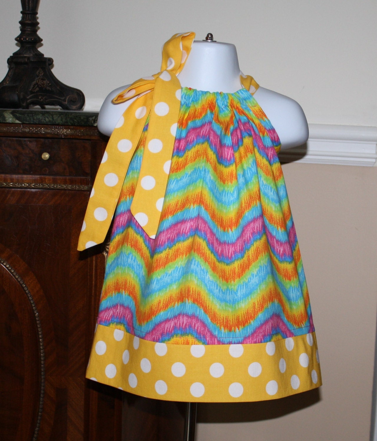 summer SALE chevron Pillowcase dress riley blake pink, blue, green, yellow polka dot toddler dress 3, 6, 9, 12, 18 mo 2t, 3t, 4T