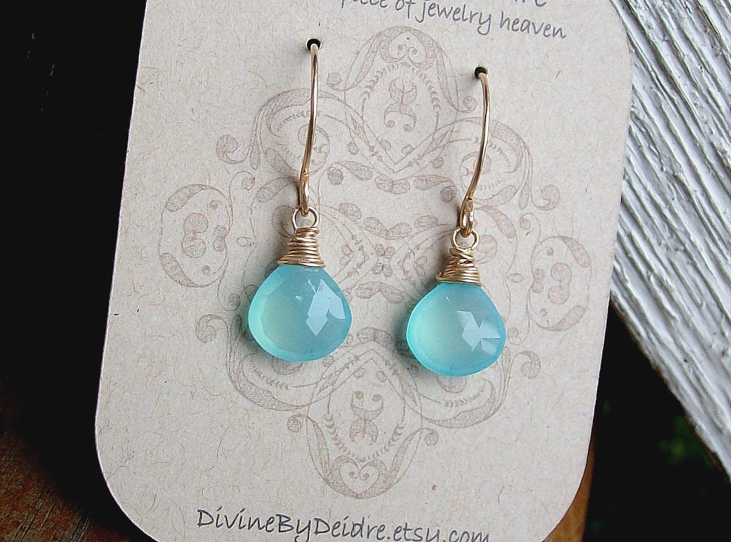 Skye Earrings...Caribbean Blue Chalcedony and Gold
