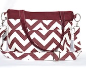 Camera Bag for women, DSLR purse for Photography gear in Burgundy and Winter White  Chevron Print by Darby Mack