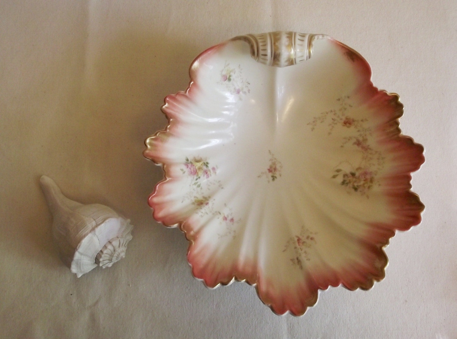 Old Bavarian China Shell Hand Painted Serving Bowl