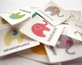 Iron On Labels - 75 1" square labels printed in color on 100% organic cotton, fabric labels personalized with elephants
